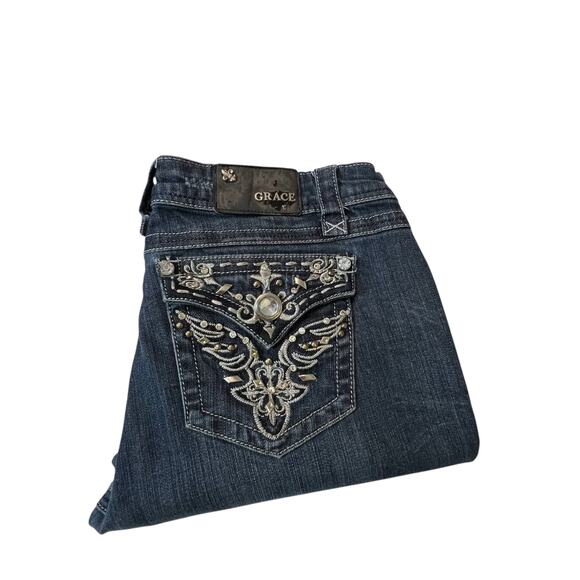 Grace in LA Jeans Size 13/30 Embellished Bootcut Rhinestone Pockets FLAW - Picture 15 of 15